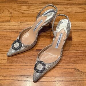 Manolo Blahnik Silver Slingback Heels mules pumps